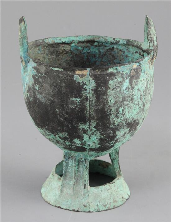 A Chinese archaic bronze ritual vessel, probably late Shang dynasty, 12th-11th century B.C., 17cm high